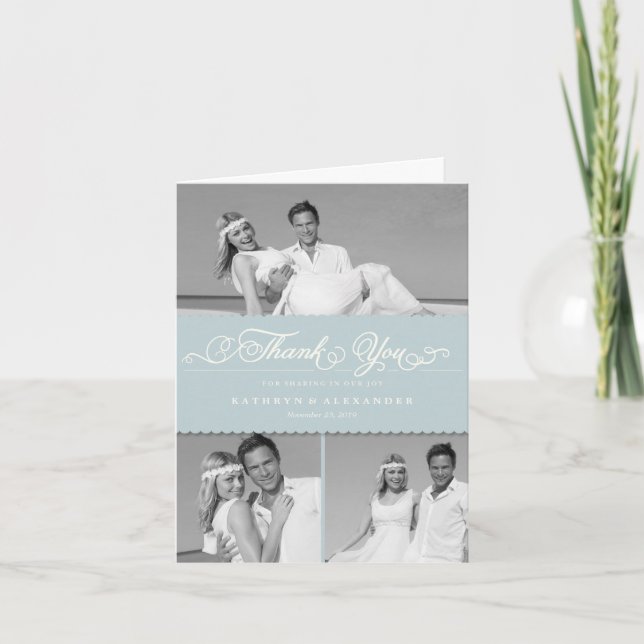 Tarjeta De Agradecimiento Boda romántica de la foto de la escritura 3 de la (Anverso)