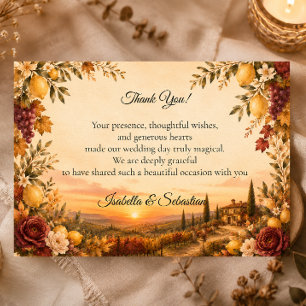 Tarjeta De Agradecimiento Boda Romántica de Otoño Rústico Toscano