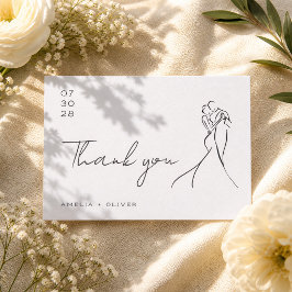 Tarjeta De Agradecimiento Boda Romántica Dibujada a Mano Moderna y Encantado