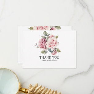 Tarjeta De Agradecimiento Boda Romántica Elegante Chic Moderna Rosa