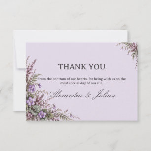 Tarjeta De Agradecimiento Boda Romántica en el Bosque Lavanda y Ciruela