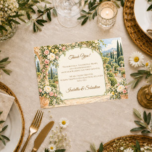Tarjeta De Agradecimiento Boda Romántica en Jardín Italiano