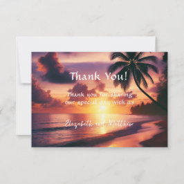 Tarjeta De Agradecimiento Boda Romántica en la Playa al Atardecer