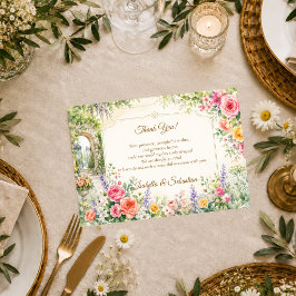 Tarjeta De Agradecimiento Boda Romántica en la Puerta del Jardín Encantado