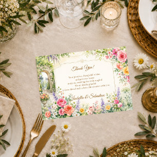 Tarjeta De Agradecimiento Boda Romántica en la Puerta del Jardín Encantado