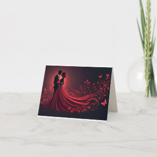 Tarjeta De Agradecimiento Boda Romántica en Rojo Silueta de Novia y Novio