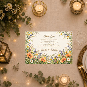 Tarjeta De Agradecimiento Boda romántica en un prado de flores silvestres