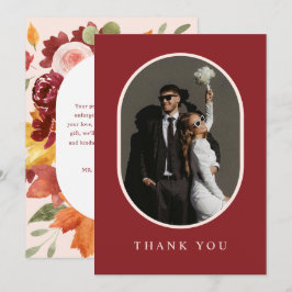 Tarjeta De Agradecimiento Boda Romántica Floral Boho Borgoña Foto