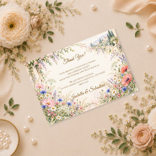 Tarjeta De Agradecimiento Boda Romántica Italiana con Flores Silvestres