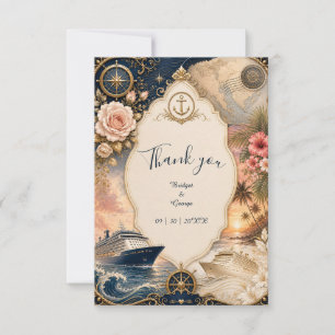 Tarjeta De Agradecimiento Boda romántica náutica de crucero floral voyage