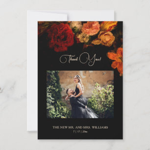 Tarjeta De Agradecimiento Boda romántica oscura de arte floral fino