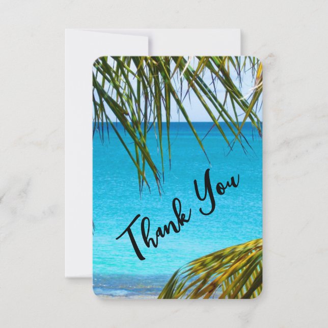 Tarjeta De Agradecimiento Boda romántica turquesa tropical en la playa graci (Anverso)