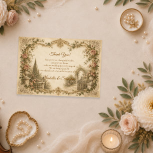 Tarjeta De Agradecimiento Boda Romántica Vintage en Jardín