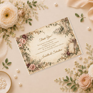 Tarjeta De Agradecimiento Boda Romántica Vintage en Jardín