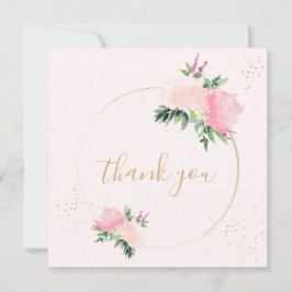 Tarjeta De Agradecimiento Boda romántico con floral rosada dorada