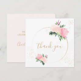 Tarjeta De Agradecimiento Boda romántico con floral rosada dorada