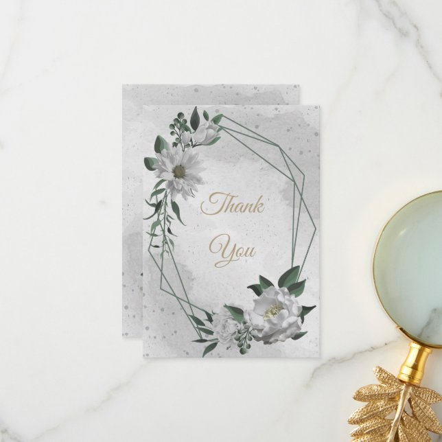 Tarjeta De Agradecimiento boda romántico de flores blancas (Anverso/Reverso In Situ)