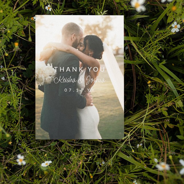 Tarjeta De Agradecimiento Boda Romántico de Guión Blanco Foto Gracias (Subido por el creador)