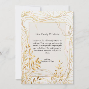 Tarjeta De Agradecimiento Boda Romántico de Oro y Eucalipto