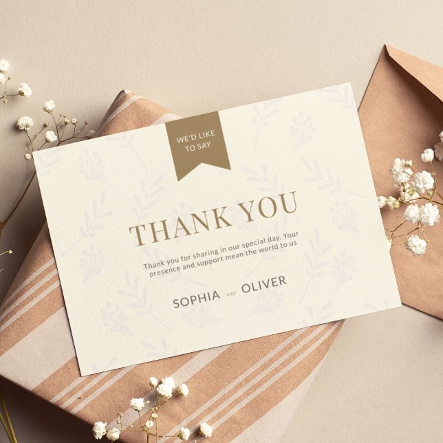 Tarjeta De Agradecimiento Boda romántico dorado ramas de olivo (Subido por el creador)