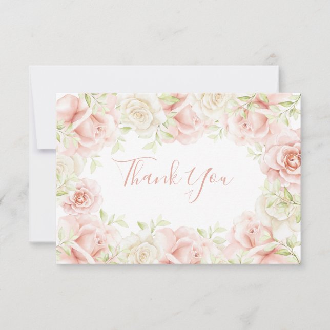 Tarjeta De Agradecimiento Boda romántico elegante floral rosa de Rubor (Anverso)