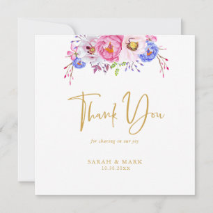 Tarjeta De Agradecimiento Boda romántico floral de color morado rosado