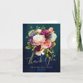 Tarjeta De Agradecimiento Boda Romántico Floral Esmeralda Verde Oro
