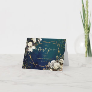 Tarjeta De Agradecimiento Boda Romántico Floral Gold Wreath
