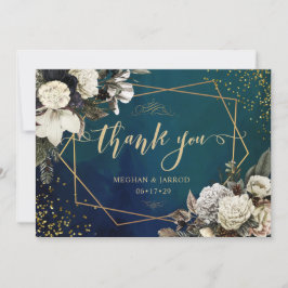 Tarjeta De Agradecimiento Boda Romántico Floral Gold Wreath