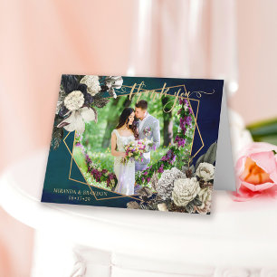 Tarjeta De Agradecimiento Boda Romántico Floral Gold Wreath