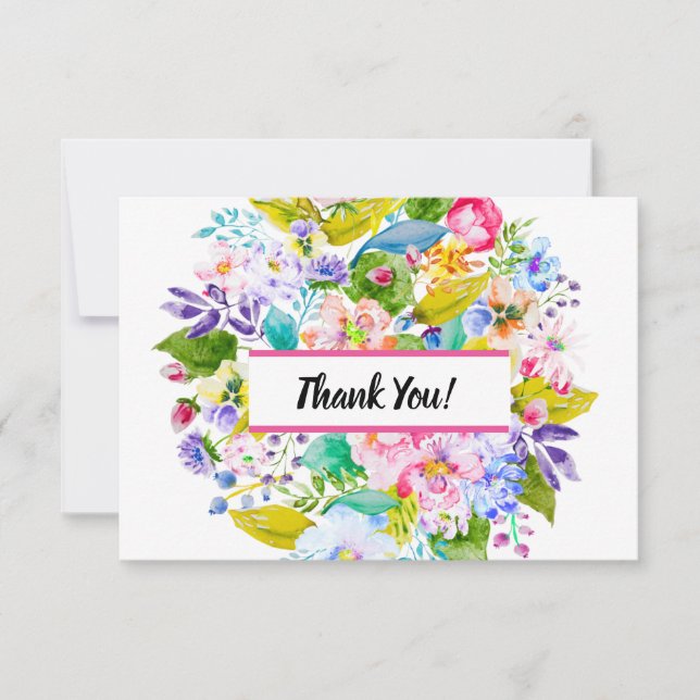 Tarjeta De Agradecimiento Boda romántico floral rosada gracias (Anverso)