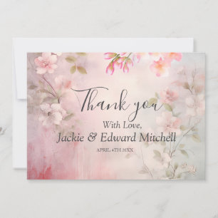 Tarjeta De Agradecimiento Boda romántico floral rosada gracias