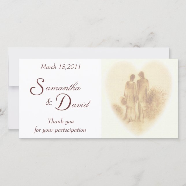 Tarjeta De Agradecimiento Boda romántico gracias (Anverso)