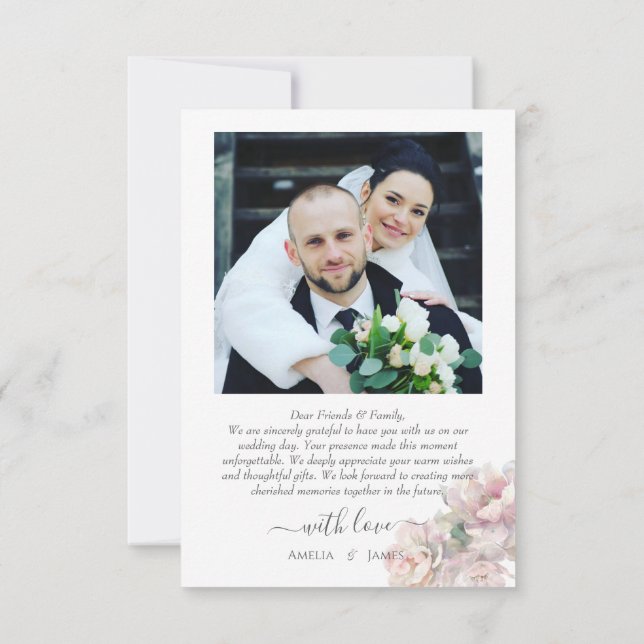 Tarjeta De Agradecimiento Boda Romántico Peony Floral (Reverso)