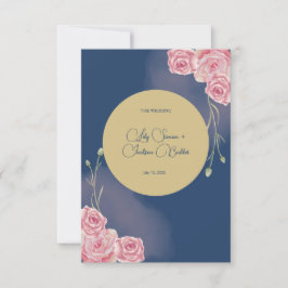 Tarjeta De Agradecimiento Boda rosa azul de la marina romántica y Rubor