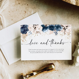 Tarjeta De Agradecimiento Boda Rosa azul marino y agitado gracias a las tarj