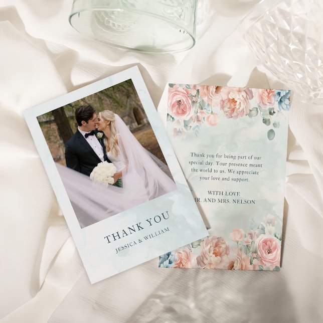 Tarjeta De Agradecimiento Boda Rosa azul moderno y de moda (Subido por el creador)