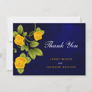 Tarjeta De Agradecimiento Boda rosa azul oscuro y amarillo marino