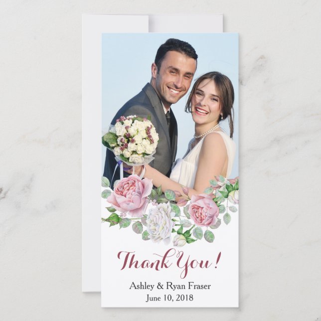 Tarjeta De Agradecimiento Boda Rosa Borgoña Gracias (Anverso)