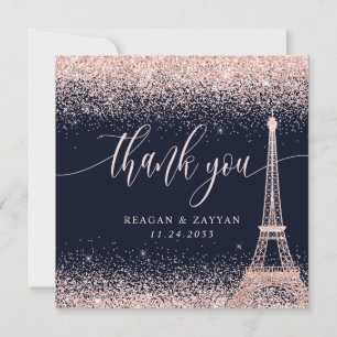 Tarjeta De Agradecimiento Boda Rosa Dorado Torre Eiffel de París