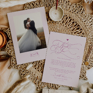 Tarjeta De Agradecimiento Boda rosa elegante de la tipografía de escritura