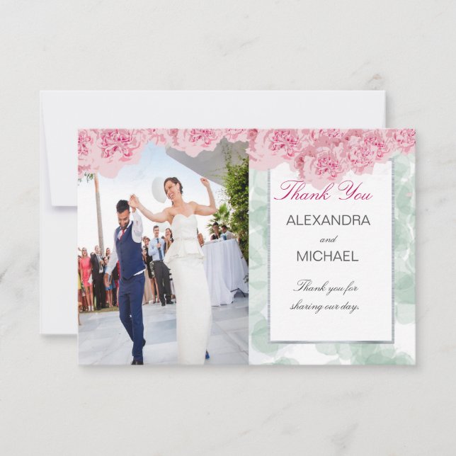 Tarjeta De Agradecimiento Boda Rosa Elegante Fotografía Gracias Postcard (Anverso)