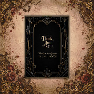 Tarjeta De Agradecimiento Boda Rosa Gothic Art Deco Skyline