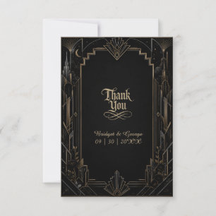 Tarjeta De Agradecimiento Boda Rosa Gothic Art Deco Skyline