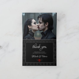 Tarjeta De Agradecimiento Boda Rosa Gótica de Damasco Negro