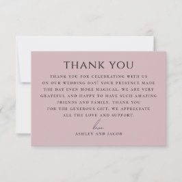 Tarjeta De Agradecimiento Boda Rosa Malva Suave | Chic Romántico Elegante