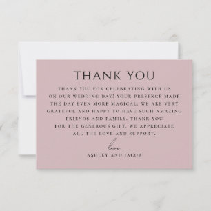 Tarjeta De Agradecimiento Boda Rosa Malva Suave   Chic Romántico Elegante