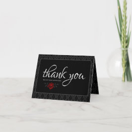 Tarjeta De Agradecimiento Boda Rosa Negra Damasco Gótico