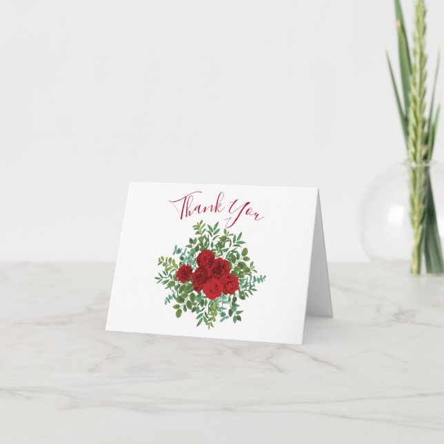 Tarjeta De Agradecimiento Boda Rosa Roja (Anverso)