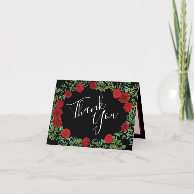 Tarjeta De Agradecimiento Boda Rosa Roja (Anverso)